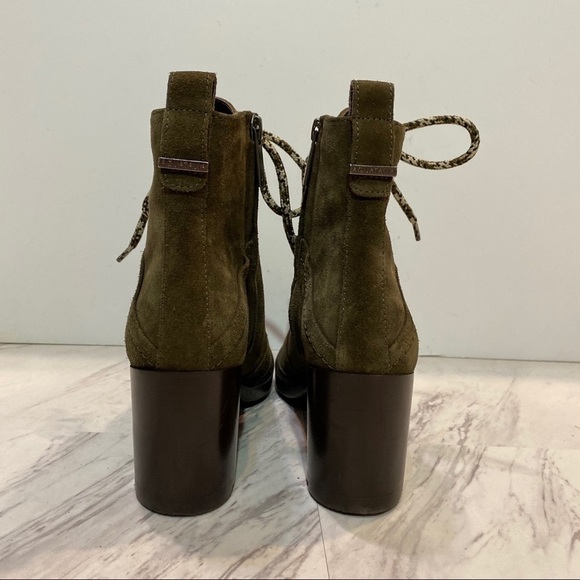 Aquatalia Ihana Water Resistant Lace Up Green Suede Heeled Boot 7M - Picture 3 of 13